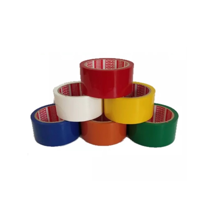 OPP Tape สีส้ม สีเหลือง สีเขียว สีดำ น้ำเงิน หน้ากว้างหลายขนาด ยาว 41เมตร 45หลา ราคาต่อ1ม้วน ร้านไทย
