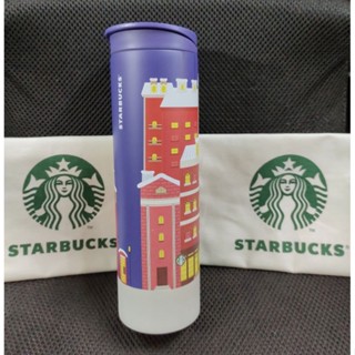 Starbucks Stainless Santa Bear Riding in The City 16 Oz  แท้