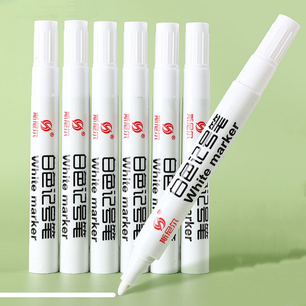 (พร้อมส่ง) ปากกามาร์กเกอร์ สีขาว ขนาด 3มม. Permanent White Marker 1 กล่อง I SNE-828