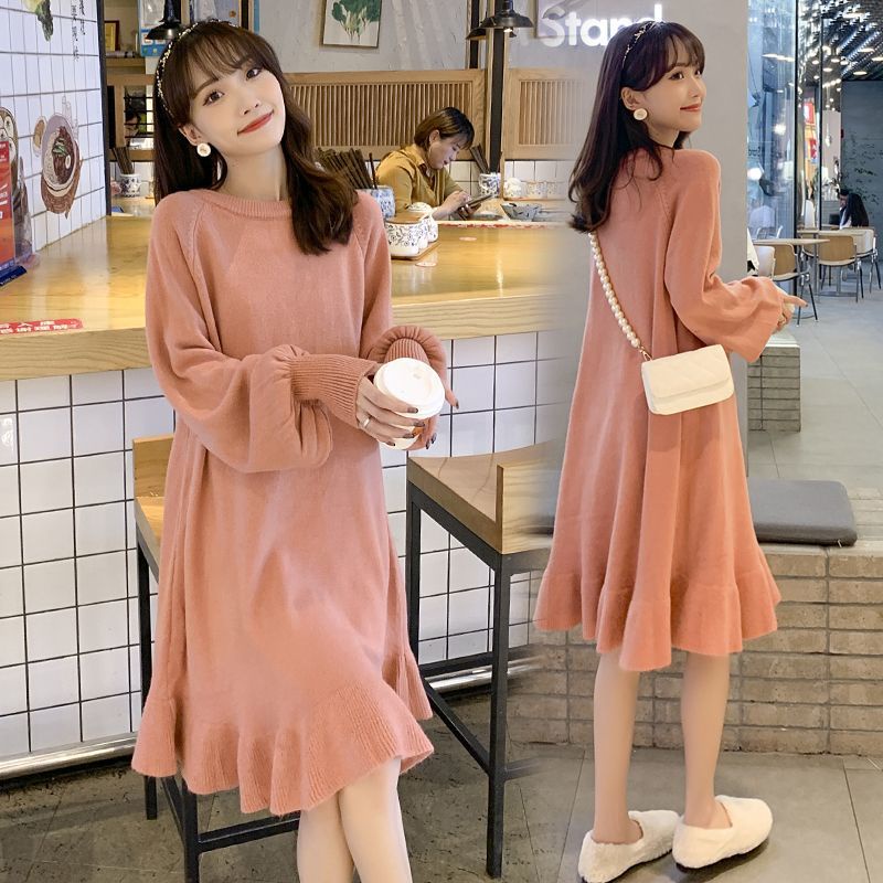 พร้อมส่ง✨ชุดคลุมท้องเดรสกันหนาว เสื้อกันหนาว เดรสไหมพรม ทรงหลวม สไตล์วินเทจ เนื้อผ้าหนานุ่ม แฟชั่นฤดูใบไม้ร่วง