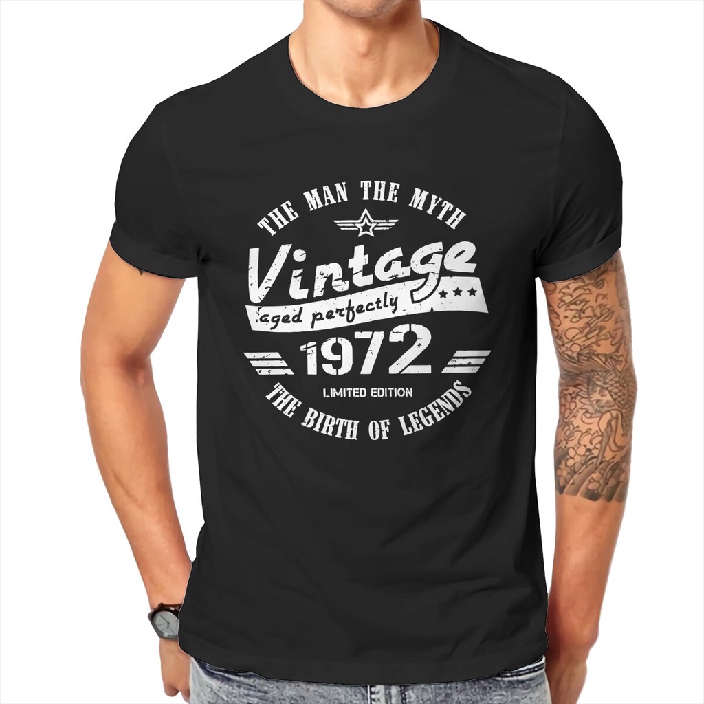 เสื้อยืดสีพื้น วินเทจ 1972-50 ของขวัญวันเกิดสําหรับผู้ชายเสื้อยืดผู้ชายอายุเพื่อความสมบูรณ์แบบพักผ่อนผ้าฝ้าย Tees เสื้อย