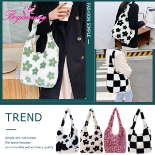 ✿ beginning ✿ กระเป๋าสะพายไหล่กระเป๋าถือสําหรับสตรีพิมพ์ลายดอกไม้สัตว์ Tote