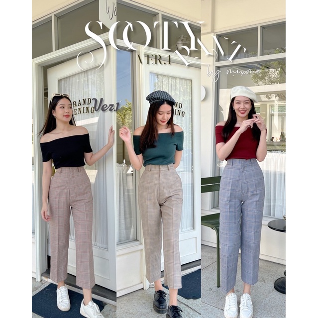 (พร้อมส่ง)Scoty pant Ver1 กางเกงขากระบอกเอวสูงลายสก๊อตใส่โค้ด MIXME11 ลดทันที 60฿ เมื่อช็อปครบ 300฿ 