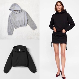 VERO MODA Hoodie Sweatshirt เสื้อกันหนาวสีดำ ทรงครอป