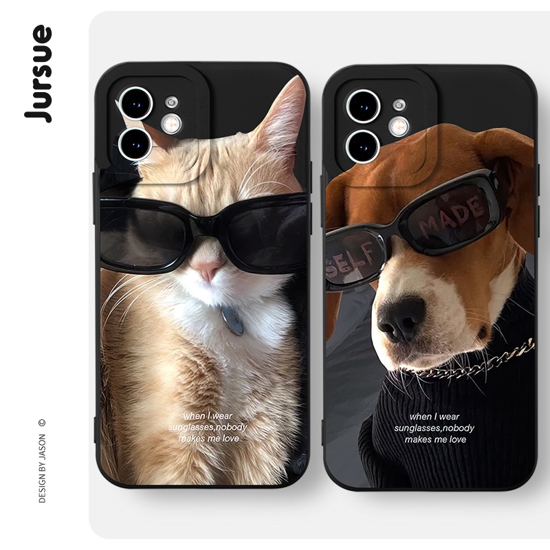 JURSUE เคสคู่ เคสไอโฟน คู่รัก กันกระแทกซิลิโคนนุ่มการ์ตูนน่ารักตลก เคสโทรศัพท์ สีดำ Compatible for iPhone 16 15 14 13 12 11 Pro Max SE 2020 X XR XS 8 7 Plus พลัส XYH963