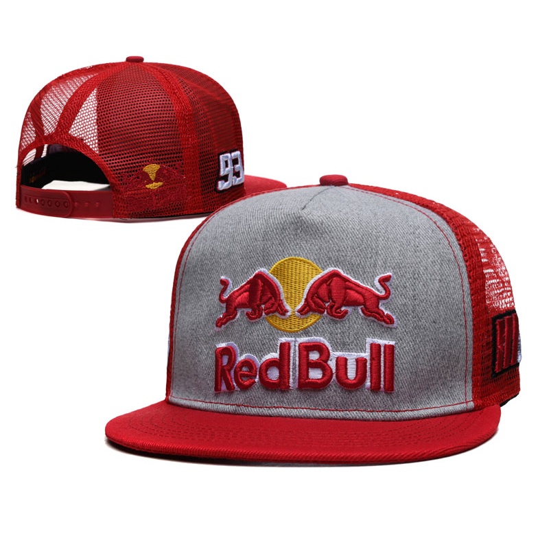 หมวกตาข่ายแข่งรถ สีแดง F1 Redbull Motorsport ปรับได้ สไตล์ฮิปฮอป