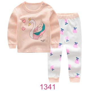 L-PJG-1341 ชุดนอนเด็กผู้หญิง สีโอรส ลายหงส์ Size-120 (5-6Y)