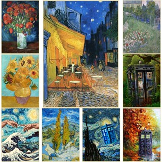 โปสเตอร์ผ้าใบ พิมพ์ลาย Van Gogh Cafe Terrace at Night Starry Night สไตล์คลาสสิก สําหรับตกแต่งบ้าน