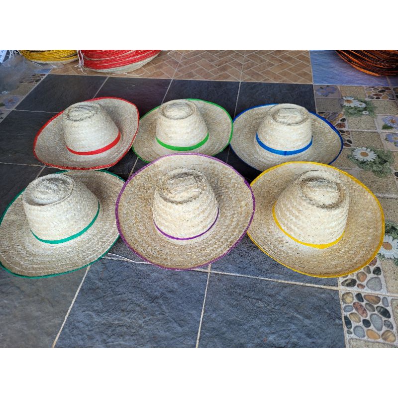 (ขายขั้นต่ำ 5ใบคละแบบได้) หมวกสานสีขาว ปีก4นิ้ว ใส่งานบุญ งานกฐิน แห่นาค  กีฬาสี