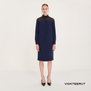 VICKTEERUT Re-Edition Long Sleeve Shirt Dress with Mesh Detail เชิ้ตเดรส แขนยาว ตกแต่งผ้าตาข่าย