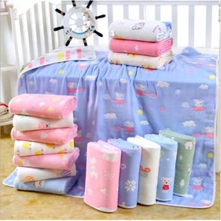 ผ้าห่มสาลู ผ้าทอ 6 ชั้น ผ้าสาลู ผ้าห่มเด็ก ทอลายสองด้าน หนานุ่ม ขนาด 6 ฟุต (180*200) ซม. ลวดลายน่ารัก