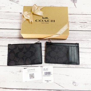 Coach แท้ ‼️ กระเป๋าใส่บัตรผู้ชาย มีซิบ ลายซี เทา พร้อมส่ง