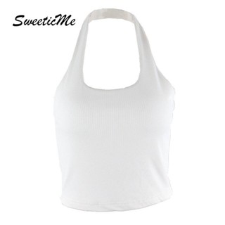 Sweeticme ใหม่ เสื้อกั๊กลําลอง แขนกุด คล้องคอ เปลือยหลัง เซ็กซี่ สีพื้น แฟชั่นสําหรับสตรี 2022