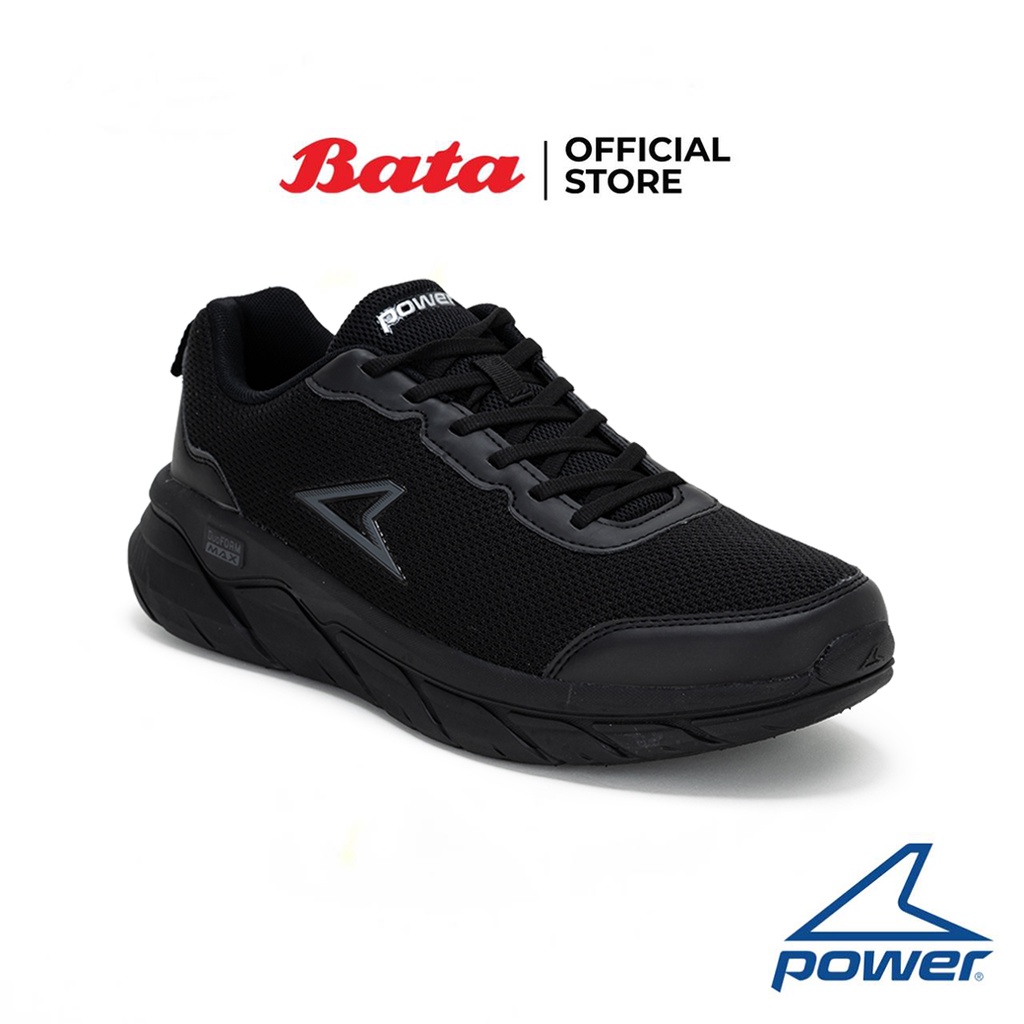 Bata บาจา ยี่ห้อ Power รองเท้ากีฬาวิ่ง รองเท้าผ้าใบ Running shoes ผ้า Mesh แบบผูกเชือก ระบายอากาศได้ดี สำหรับผู้ชาย รุ่น DuoFoam Max 100 EX สีดำ 8186235