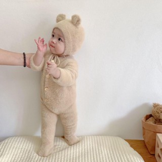 พร้อมส่ง :  เซ็ทรอมเปอร์+หมวก ขนๆน้องหมี ผ้านิ่มมาก 🧸