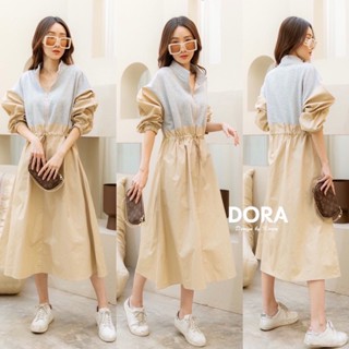 🌈🌿🌺🌼🌸🧡🤎🇰🇷Cotton 2Tone Zip Long Sleeve Maxi Dress