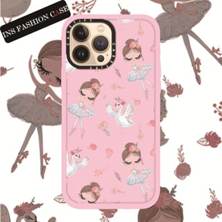 Casetify X White Ballerina girl Label Pink Color เคสใส iPhone สําหรับ iPhone 14 13 12 11 Pro MAX IX XS MAX XR 6 6s 7 8 Plus เคสกันกระแทก กันชน เคสนิ่ม