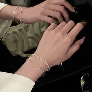 Silver Pigment Ring Bracelet Female Girls New Summer Ins Niche Design Fashion Simple Hand Rope Ins Cold Wind Sparkling Hand Ornaments Female