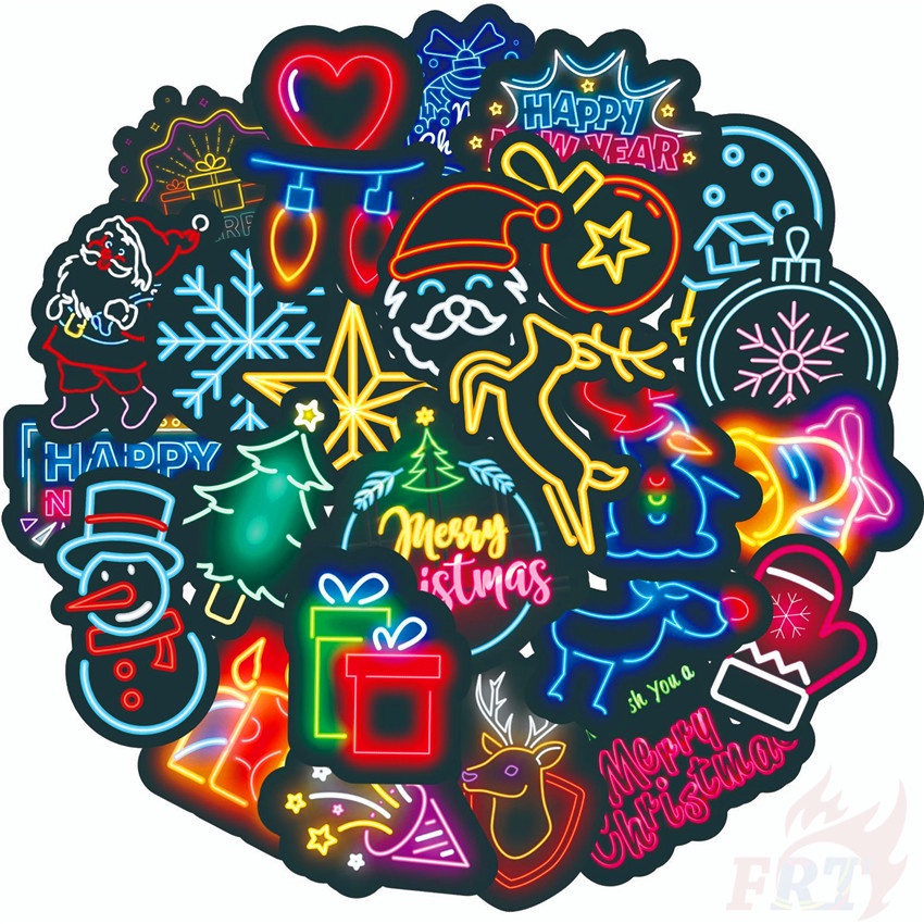 Merry Christmas . Neon Color Style Series 01 สติ๊กเกอร์ 50Pcs/Set DIY Fashion Waterproof Doodle Decals สติ๊กเกอร์