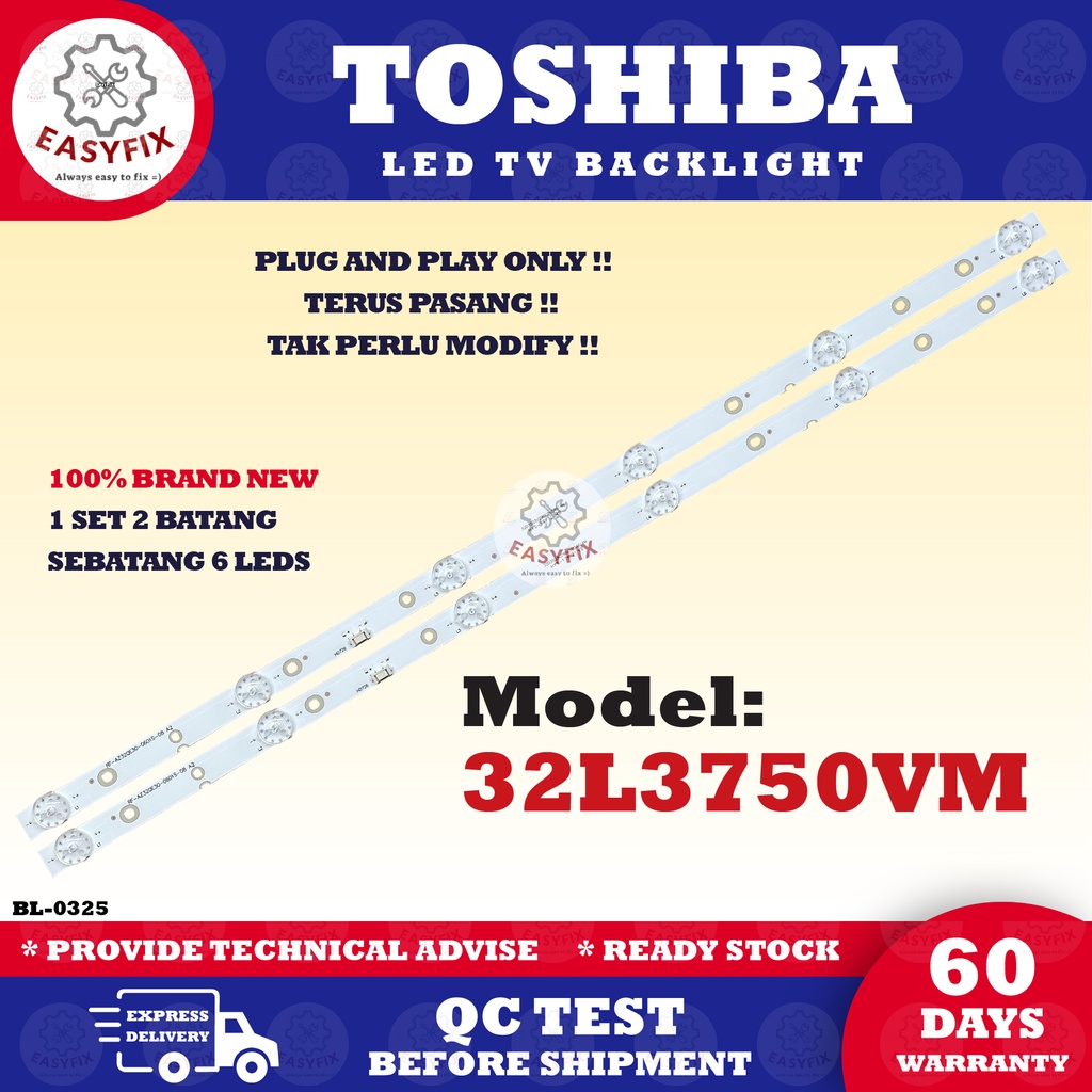 32 INCH TOSHIBA 32L3750VM LED TV BACKLIGHT (โคมไฟทีวี) 32L3750 Mla9 (โคมไฟ)