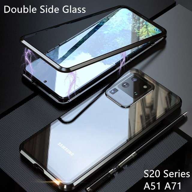 เคสป้องกันโทรศัพท์มือถือกระจกนิรภัย แบบแม่เหล็ก ใส สองด้าน สีเขียว 360 องศา สําหรับ Samsung Galaxy A51 A71 S21 S20 FE Plus Ultra 5G S21FE S20+