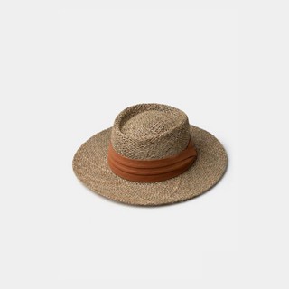 Panama weave Brown Ribbon Hat-หมวกสานริบบิ้นสีน้ำตาล