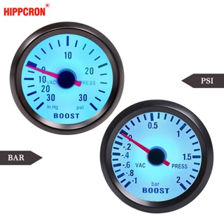 เกจวัดเทอร์โบบูสท์ 2 นิ้ว 52 มม. -1~2 บาร์ -30~30 PSI สําหรับไฟสีฟ้า ขอบสีดํา 12V