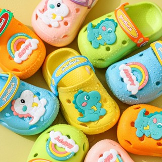 รองเท้าแตะ Crocs ยางนิ่ม กันลื่น ลายการ์ตูนไดโนเสาร์ สีชมพู เหมาะกับเดินชายหาด สําหรับเด็กผู้ชาย และเด็กผู้หญิง อายุ 1-5 ปี