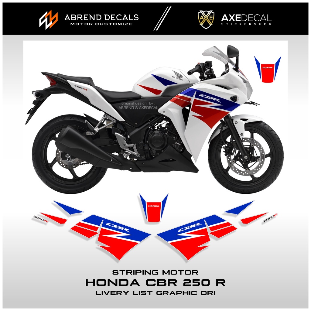 CBR CBU 250 R Graphic Striping Original Tri Color / Honda CBR 250R สติ๊กเกอร์รถจักรยานยนต์ที่กําหนดเองการพิมพ์ / สต็อก Decal List Variations