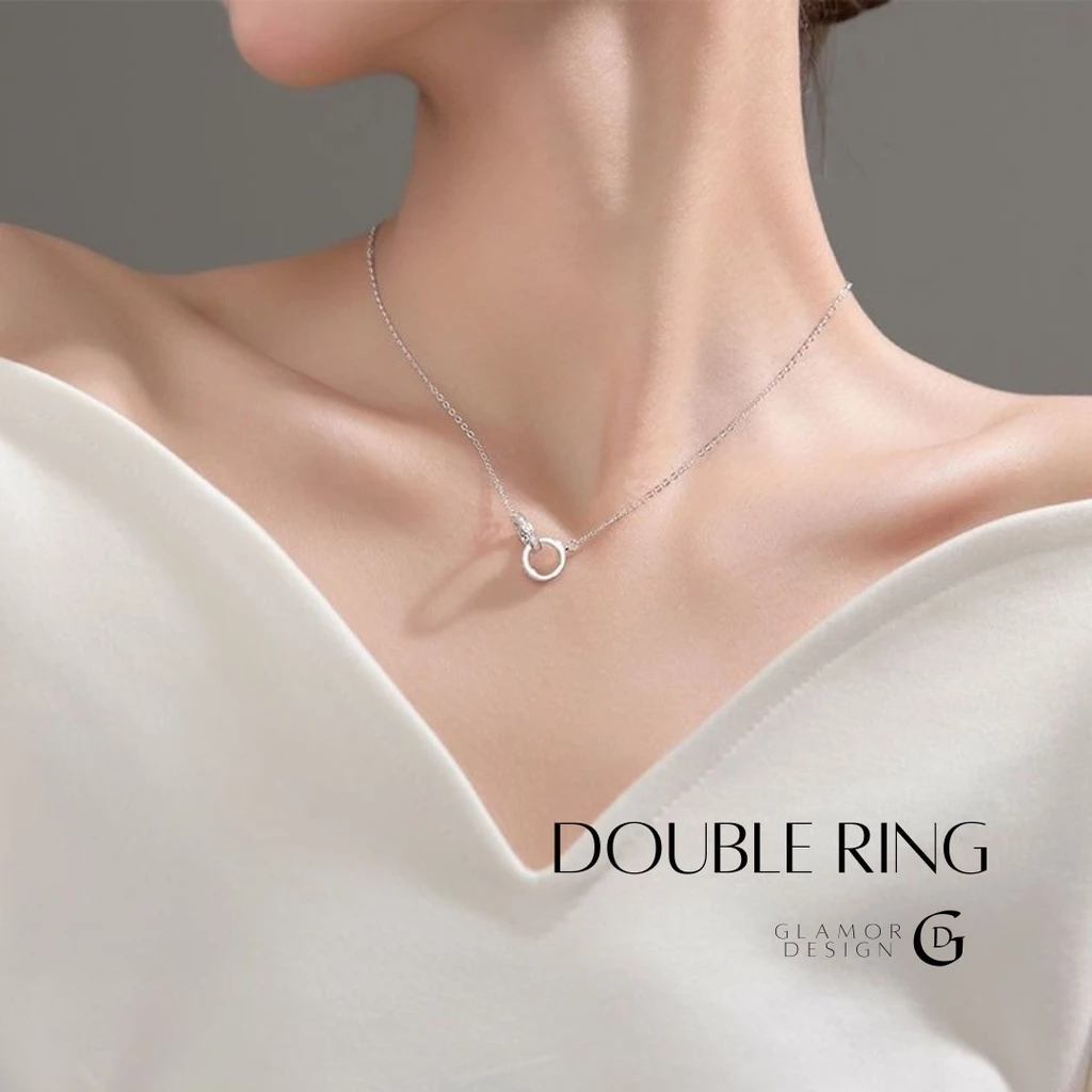 GLAMOR✨สร้อยคอเงินแท้ Double Ring รักเธอ รักกัน สร้อยเงิน สร้อคอแฟชั่น สร้อยคอผู้หญิง สร้อยคอเกาหลี