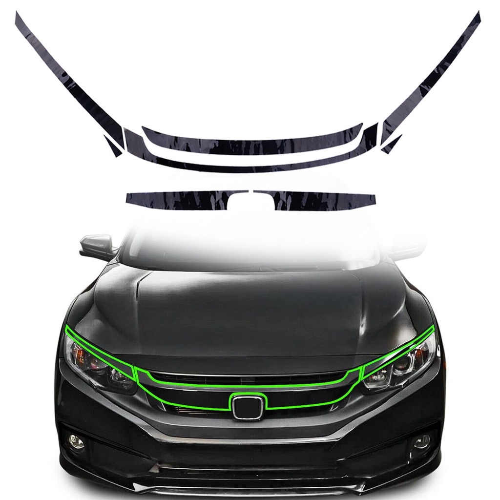 8 ชิ้น/เซ็ตเคลือบเงาสีดําด้านหน้ากันชน Grille Molding Trim Protector สติกเกอร์ Fit สําหรับ Honda Civic 2016-2020