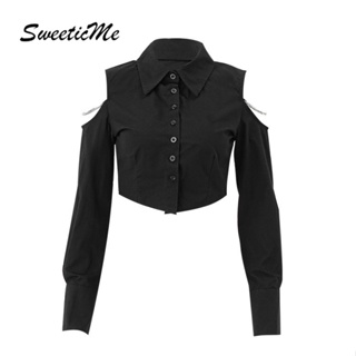 Sweeticme ใหม่ เสื้อคาร์ดิแกนลําลอง แขนยาว แต่งรูกลวง สีพื้น เซ็กซี่ เข้ารูป แฟชั่นสําหรับสตรี 2022