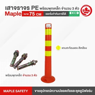 เสาจราจร 75 ซม. ขาว/เหลือง พร้อมพุกเหล็กจำนวน 3 ตัว
