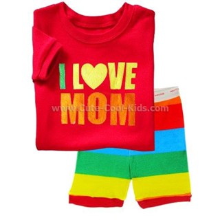 S-HUB-072 ชุดนอนเด็กผู้ชายแขนสั้นขาสั้น สีแดง ลาย I love Mom Size-95 (2-3Y)