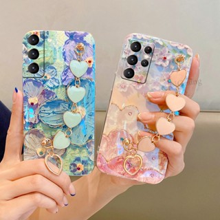 เคสโทรศัพท์มือถือ TPU แบบนิ่ม ลายดอกไม้ ประดับเพชรเทียม พร้อมสายคล้อง สําหรับ Samsung Galaxy S23 Ultra Plus S23+ S23Ultra