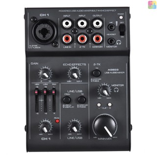 AGE03 5-Channel Mini Mic-Line Mixing Console Mixer with USB Audio Interface Built-in Echo Effect USB Powered for Recording DJ Network Live Broadcast Karaoke