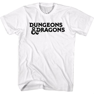 White Logo Dungeons &amp; Dragons T-Shirt เสื้อผู้ชายเท่ เสื้อยืด cotton เสื้อวินเทจผญ