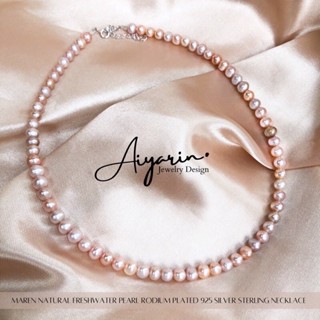 Maren natural freshwater Pearl Necklace Rhodium Plated 925 Silver Sterling  สร้อยคอเงินเเท้925 ไข่มุกน้ำจืดเเท้