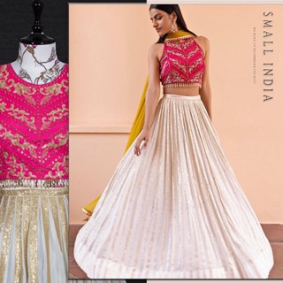 {**ส่งฟรี**} SMALL INDIA 🌷💫 Georgette Colorful and Vibrant Lehenga Choli ชุดเซ็ทเสื้อกระโปรง 🌷💫 Women Wedding Wear