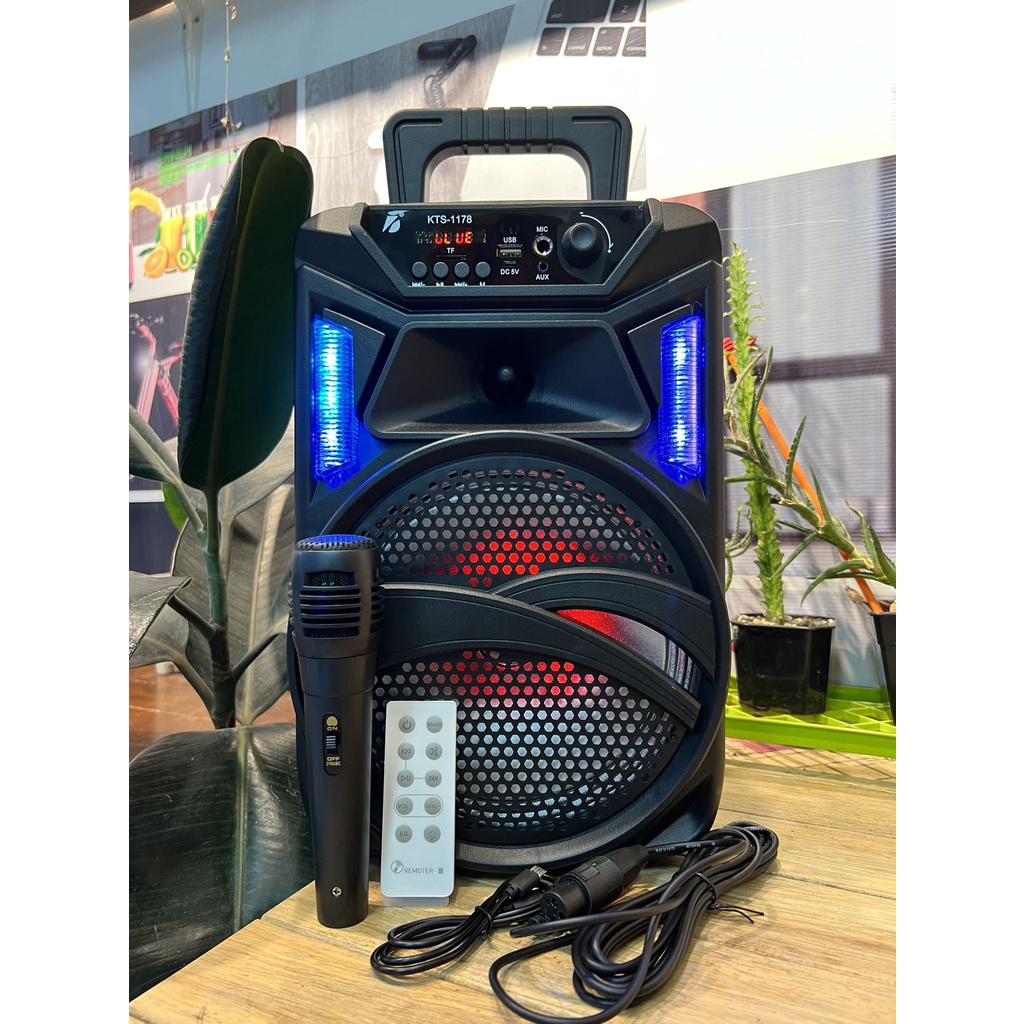 ลำโพงบลูทูธ ดอกใหญ่8นิ้ว KTS-1178 แถมไมค์สาย+รีโมท ลำโพงคาราโอเกะ ลำโพง ไร้สาย ไฟดิสโก้ มีหูหิ้ว แบตในตัว สินค้าพร้อมส่ง