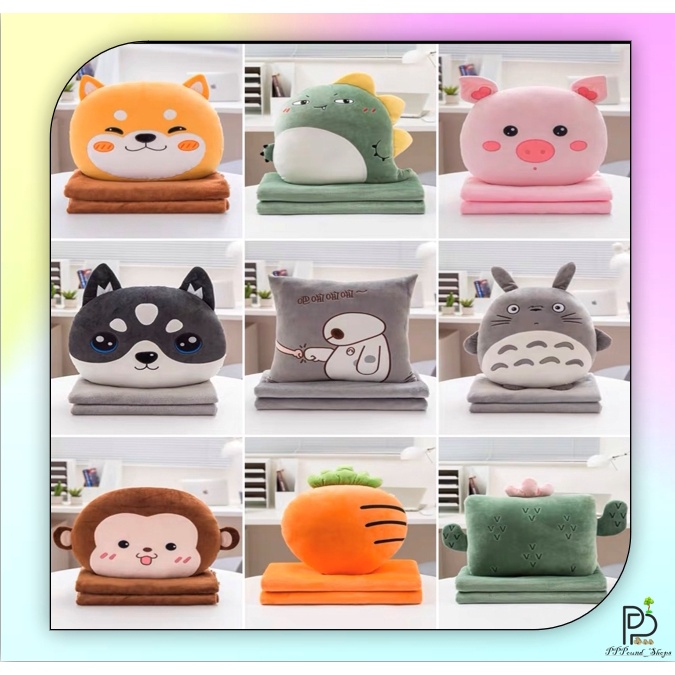 หมอนผ้าห่มตุ๊กตา หมอนผ้าห่ม หนุนได้ พิงได้ รูปสัตว์ ตุ๊กตา ของขวัญปีใหม่ สุดน่ารัก