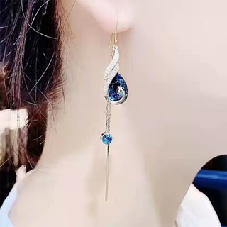ตุ้มหู ต่างหูระย้ายาว ประดับมุก ลายนกฟินิกซ์ สไตล์จีน แฟชั่นฤดูใบไม้ร่วง