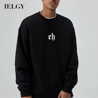 Ielgy เสื้อกันหนาว คอกลม ผ้าฟลีซ แบบหนา ทรงหลวม สําหรับผู้ชาย