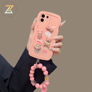 Zymello เคส OPPO A78 A57 2020 4G A54 A16 A15 A77 A12 A3S A5 A7 A5S A15S A31 2020 A53 A9 2020 A5 2020 A96 A76 F9 เคสโทรศัพท์ซิลิโคนสร้อยข้อมือลูกปัดกระต่ายหยักน่ารัก