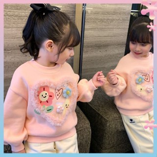 Girls sweater autumn and winter 2022 new western style childrens Korean style cartoon Top little girl round neck fleece bottoming shirt