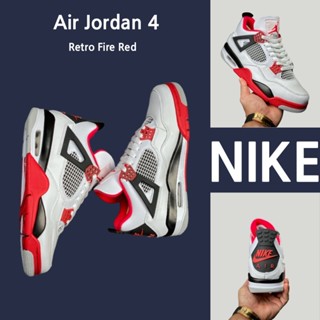 （ยิงจริง）Nike Air Jordan 4 Retro Fire Red ของแท้100%💯รองเท้าผ้าใบ รองเท้า รองเท้าวิ่ง รองเท้า nike-1-4