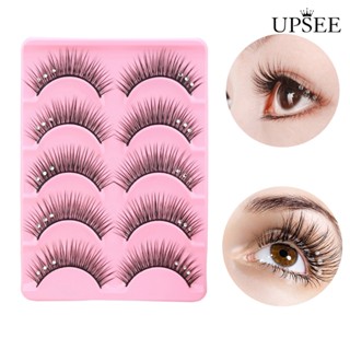 Upsee♥ขนตาปลอม แบบหนา ยาว ไขว้ พลอยเทียม 5 คู่