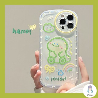 เคสโทรศัพท์มือถือ TPU แบบนิ่ม ป้องกันกระแทก ลายการ์ตูนไดโนเสาร์ และดอกไม้ สีโปร่งใส สําหรับ IPhone 14 13 12 11 Pro Max X XR 8 7Plus