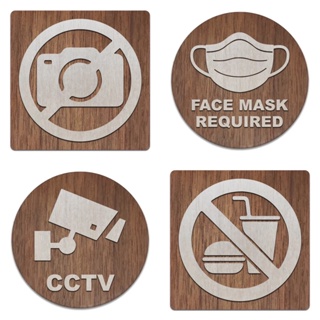 [FudFudAR] ฝุด-ฝุด-อะ ป้ายไม้ No Photograph ห้ามถ่ายรูป I Face Mask Required กรุณาสวมแมส I CCTV กล้อวงวงจรปิด I No Food