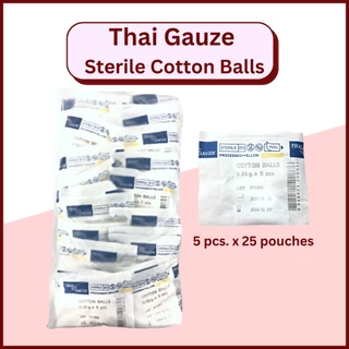 Thai Gauze สำลีก้อนปราศจากเชื้อ 5 ก้อน / 10 ก้อน sterile cotton balls 0.35 กรัม/ก้อน เช็ดทำความสะอาด